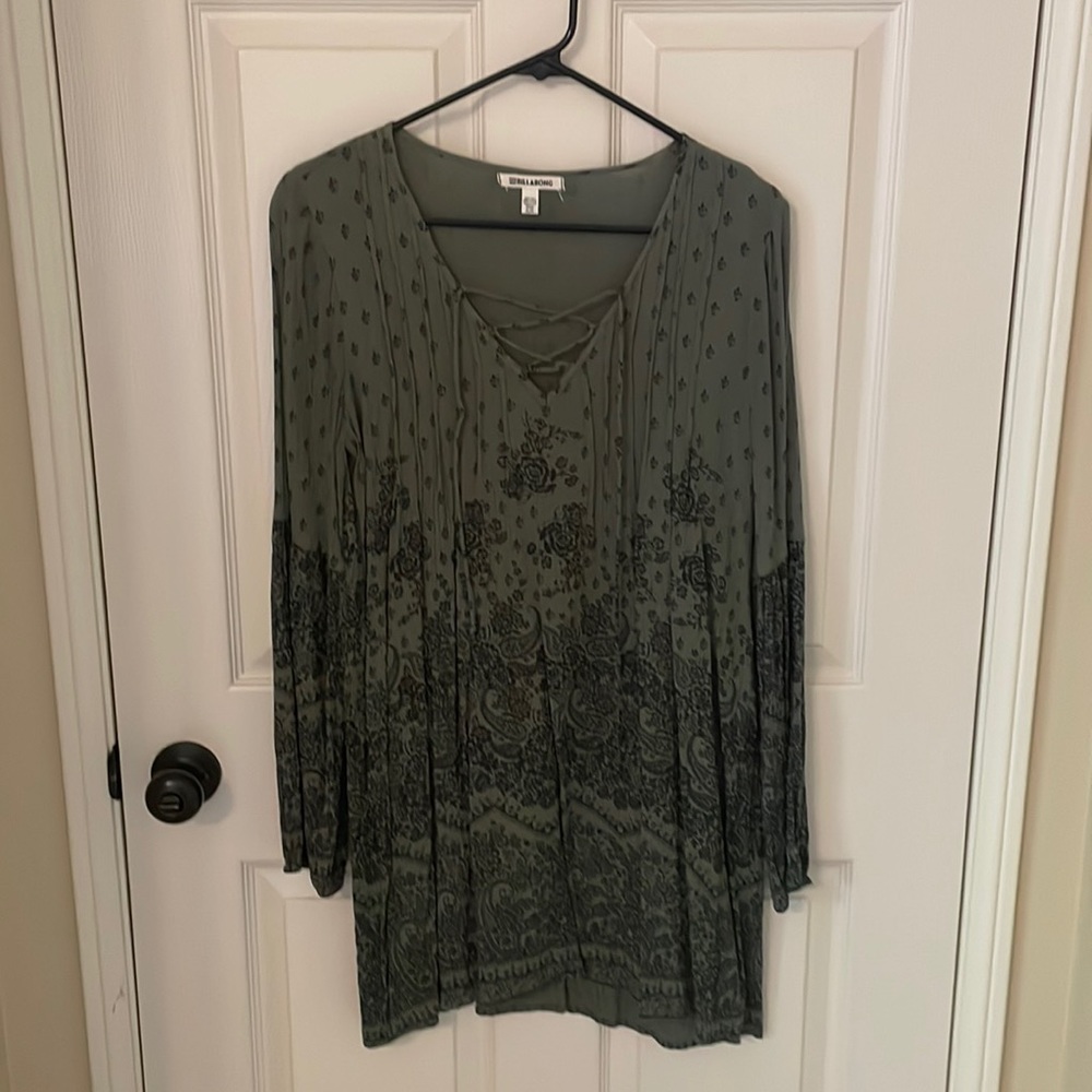 Billabong Olive Green Long Sleeve Lace-Up Tunic Dress